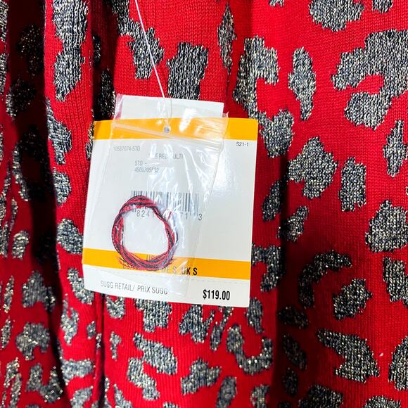 NEW! Kasper Open Front Metallic Animal Print Cardigan Sweater Knit Red - S - Picture 4 of 6